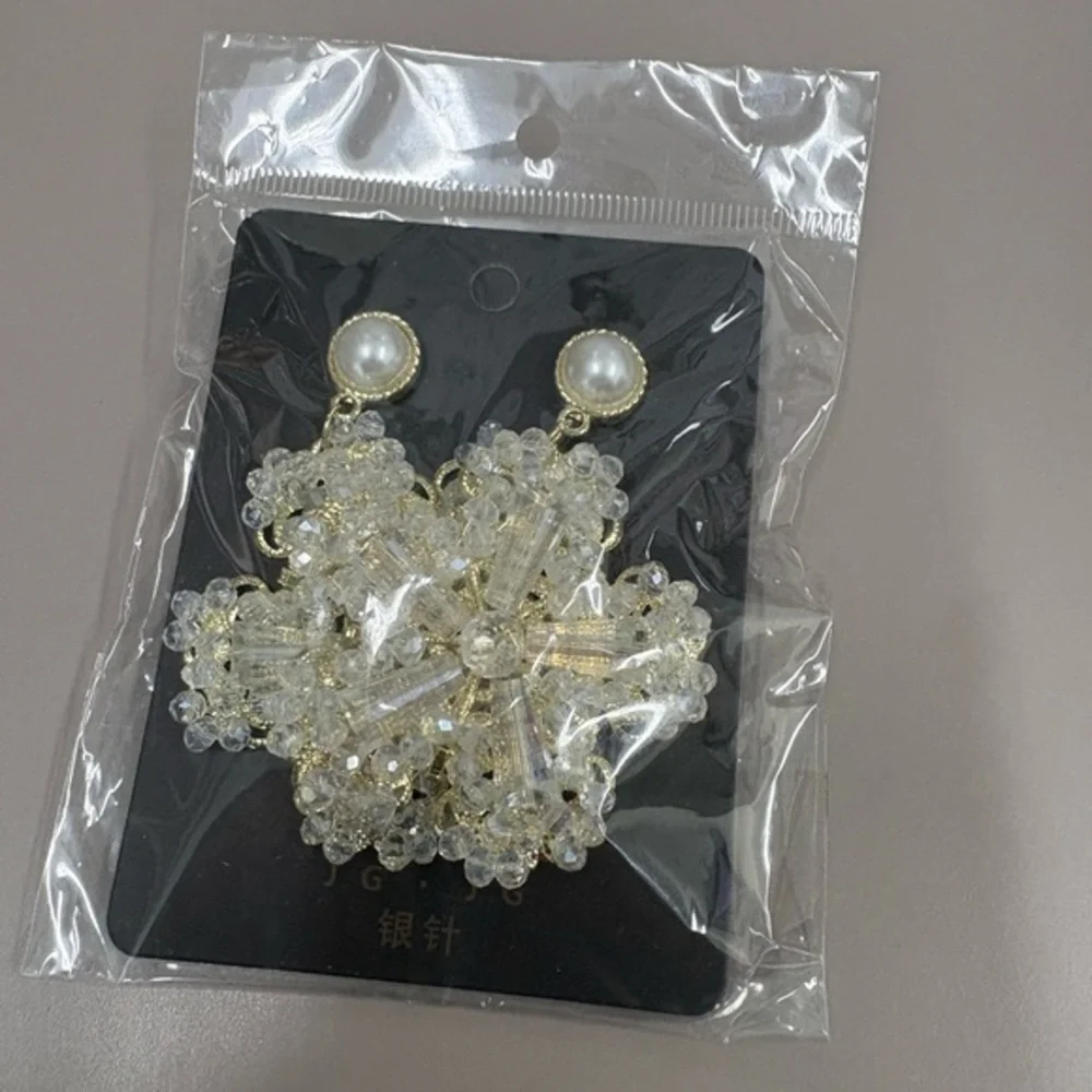 Luxury‎ Crystal Floral Earrings Statement Pearl Studs Elegant Dangle Jewelry New